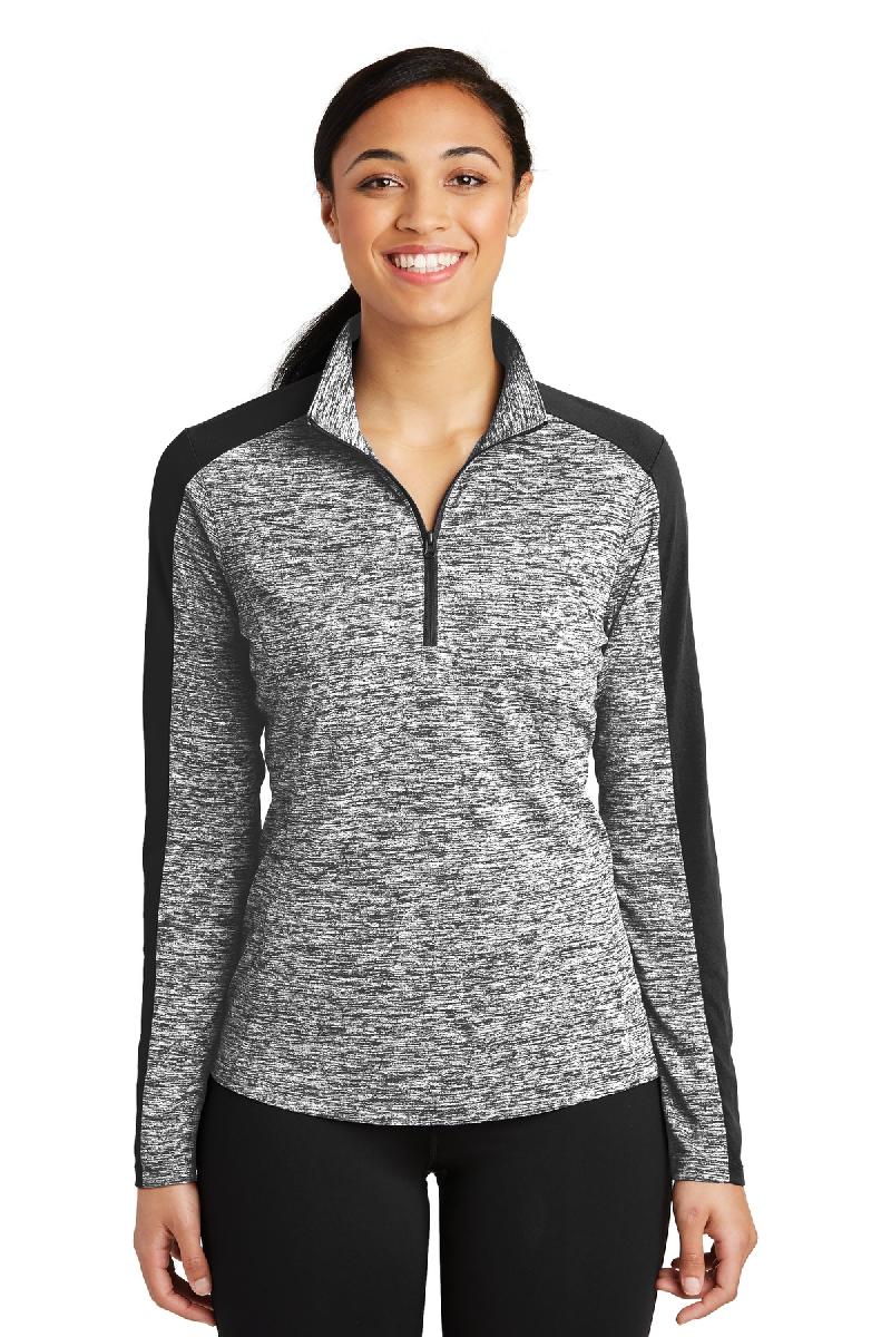 06 - Sport-Tek ® Ladies PosiCharge ® Electric Heather Colorblock 1/4-Zip Pullover. LST397